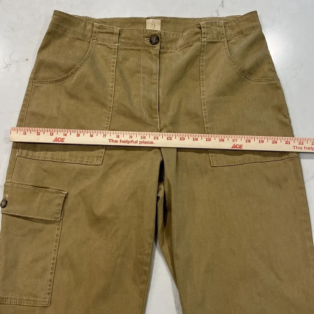 Joie Wide Leg High Waist Pants Sz 14 Cargo Pocket Tan Tencel Cotton Stretch‎